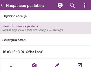 Naujausių pastabų sąrašas programoje „OneNote“], skirtas „Android“