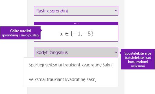 Mygtukas Rodyti žingsnius srityje Matematika