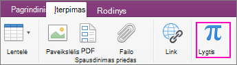 Spustelėkite skirtuką Įterpimas ir pasirinkite Lygtis