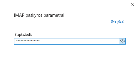 Dialogo langas Paskyros sąranka, slaptažodžio puslapis.