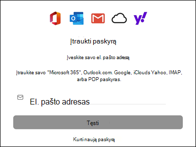 Paskyros įtraukimas į 
