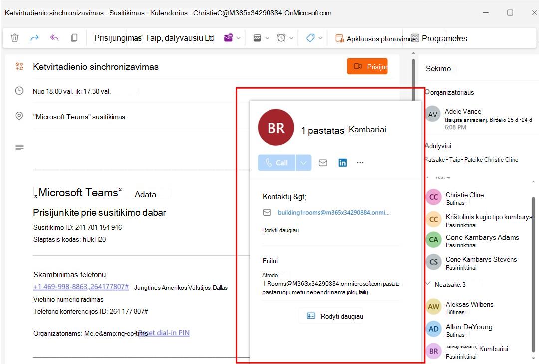 Ekrano kopija, rodanti, kad dalyviai gali įtraukti kambarius naujojoje 