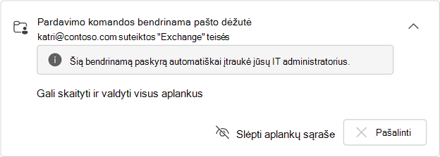 Automatiškai susieta bendrinamos pašto dėžutės kortelė