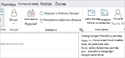 Naujame el. laiške pasirinkite Parinktys > . Pranešimo parinktys