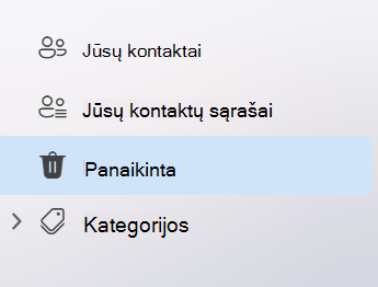 Ekrano kopija, kurioje rodoma kairioji naršymo sritis naujojoje 