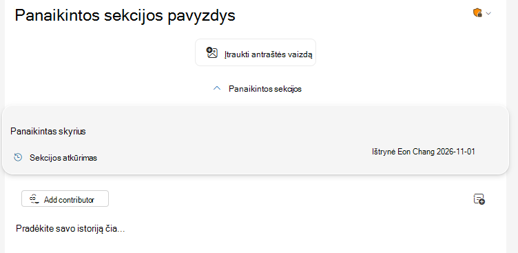 Panaikintų sekcijų jungiklis yra leidimo viršuje