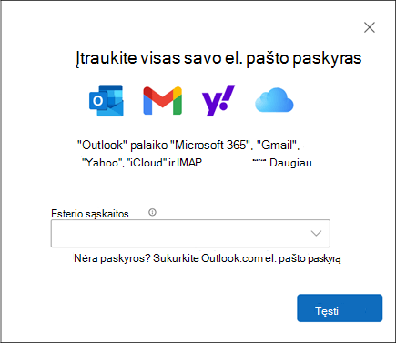 Dialogo langas Įtraukti abonementą naujojoje 