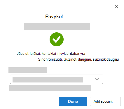 Ekrano kopija, kurioje rodomas sėkmės langas pridedant 