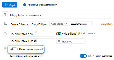 Įjunkite asmeninio įvykio perjungiklį, kad gavėjams būtų rodoma, kad susitikimas vyksta asmeniškai.