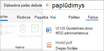 Pasirinkite Files norėdami matyti paieškos rezultatus tik su priedais.