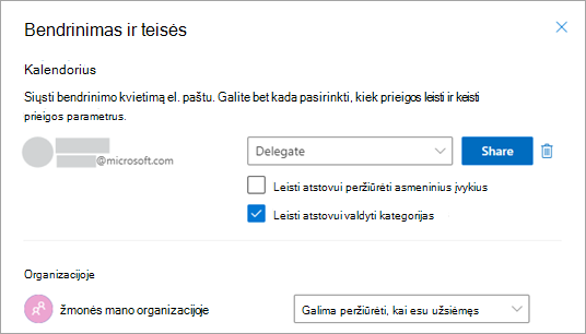 Pažymėkite žymės langelį šalia Leisti atstovui tvarkyti kategorijas