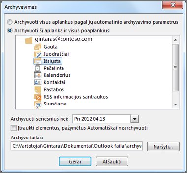 Dialogo langas Archyvuoti