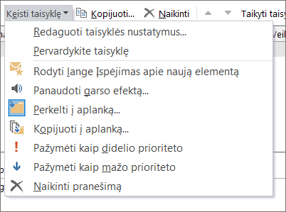Taisyklės parinkčių keitimas