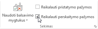 Perskaitymo pažymos komandos juostelėje reikalavimas