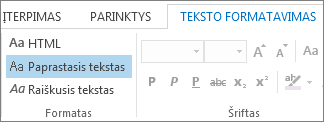 Laiško formato parinktys skirtuke Formatuoti tekstą