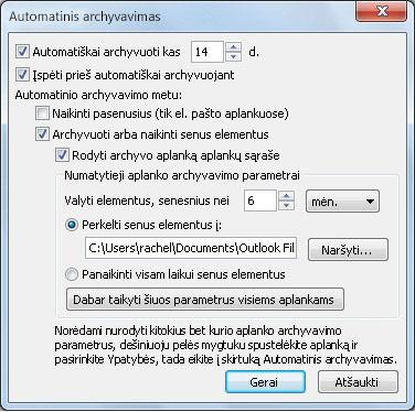 AutoArchive settings dialog box