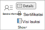 Išsamios informacijos piktogramos, skirtos papildomai kontaktinei informacijai įvesti, ekrano kopija.