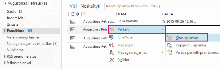 Spustelėkite Perkelti, tada – Kitas aplankas