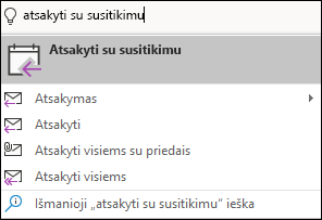 Naudokite parinktį Papasakokite, ką norite daryti, kad rastumėte meniu elementus