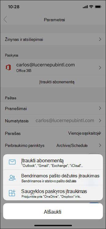Paskyros įtraukimas į 