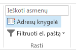 Adresų knygelės yra skirtuko Pagrindinis dešinėje pusėje.