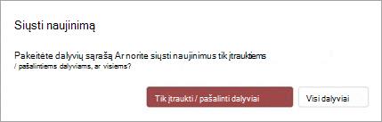 Galite siųsti susitikimo naujinimą tik įtrauktiems ar pašalintiems dalyviams arba visiems dalyviams