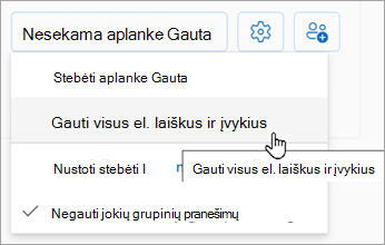 Išplečiamajame sąraše pasirinkite Gauti visus el. laiškus ir įvykius