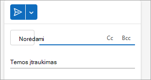 Pasirinkite CC arba Bcc, kad mygtukai būtų rodomi šalia kiekvieno. Paspauskite atitinkamą mygtuką, kad pasiektumėte adresų knygą ir pasirinktumėte gavėjus.