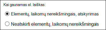 Internetinės „Outlook“ nereikšmingų laiškų funkcija