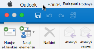 Norėdami sužinoti, kurią „Outlook“ versiją naudojate, meniu juostoje pasirinkite „Outlook“.