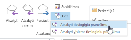 Atsakymų grupė su atidarytu IM išplečiamuoju sąrašu ir paryškintu atsakymu su IM