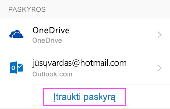 bakstelėkite Įtraukti paskyrą
