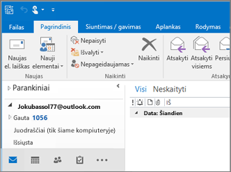 Paveikslėlis, kaip atrodo turint Outlook.com paskyrą programoje Outlook 2016.