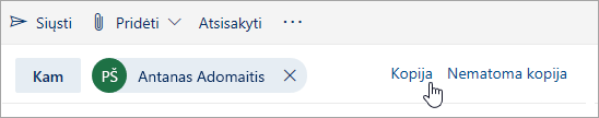 Ekrano kopija, kurioje matyti mygtukas Kopija ir Nematoma kopija