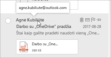 Žymiklio virš siuntėjo vardo ekrano kopija