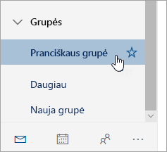 Grupės ekrano kopija naršymo srityje.