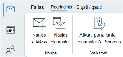 Pasirinkite Atkurti panaikintus elementus iš serverio, kad atkurtumėte pranešimus, kurių nebėra aplanke Panaikinti elementai