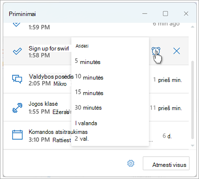 Nustatykite priminimus programoje 