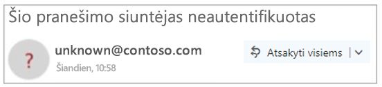 Neautentifikuotas siuntėjas programoje „Outlook“