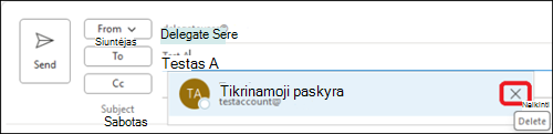 Automatinio užbaigimo el. pašto adreso naikinimas programoje 