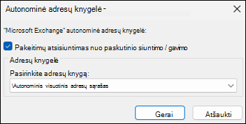 Parinktis Atsisiųsti adresų knygelę programoje 