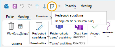 Susitikimo redagavimo mygtukas Quick access toolbar in Outlook