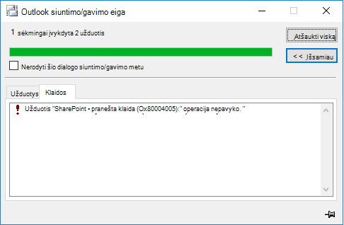 Klaida jungiantis prie 
