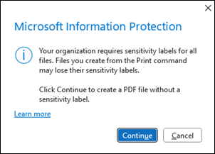 „Microsoft“ Info protection Langas PDF kūrimas