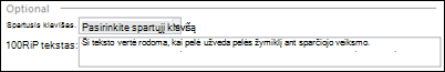 Sparčiųjų klavišų išplečiamasis sąrašas programoje 