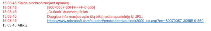 Sinchronizavimo problemų aplanko klaida 80070057-30FFFFFF-0-560