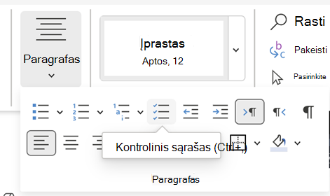 Kontrolinio sąrašo įterpimas Word