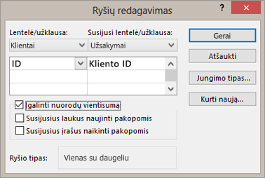 Esamų ryšių tarp lentelių redagavimas