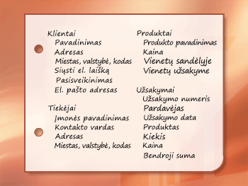 Pagal temas sugrupuotų informacijos elementų ekrano nuotrauka