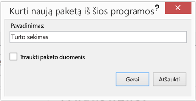 Dialogo langas Naujo paketo kūrimas iš šios programos